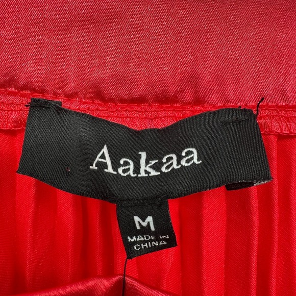 Aakaa Maxi Skirt Size Medium Accordion Pleats Red Satin Long Length Romantic - Picture 8 of 12